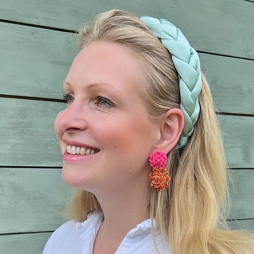 SchwesterSchwester Bunte Perlen-Ohrringe aus zwei Blüten in leuchtendem Pink und Orange Discount Store für neue Produkte