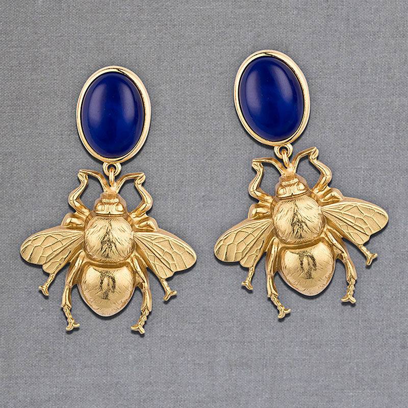 SchwesterSchwester Dunkelblauer Ohrstecker mit vergoldeter Hummel von AmuseToi Angebote
