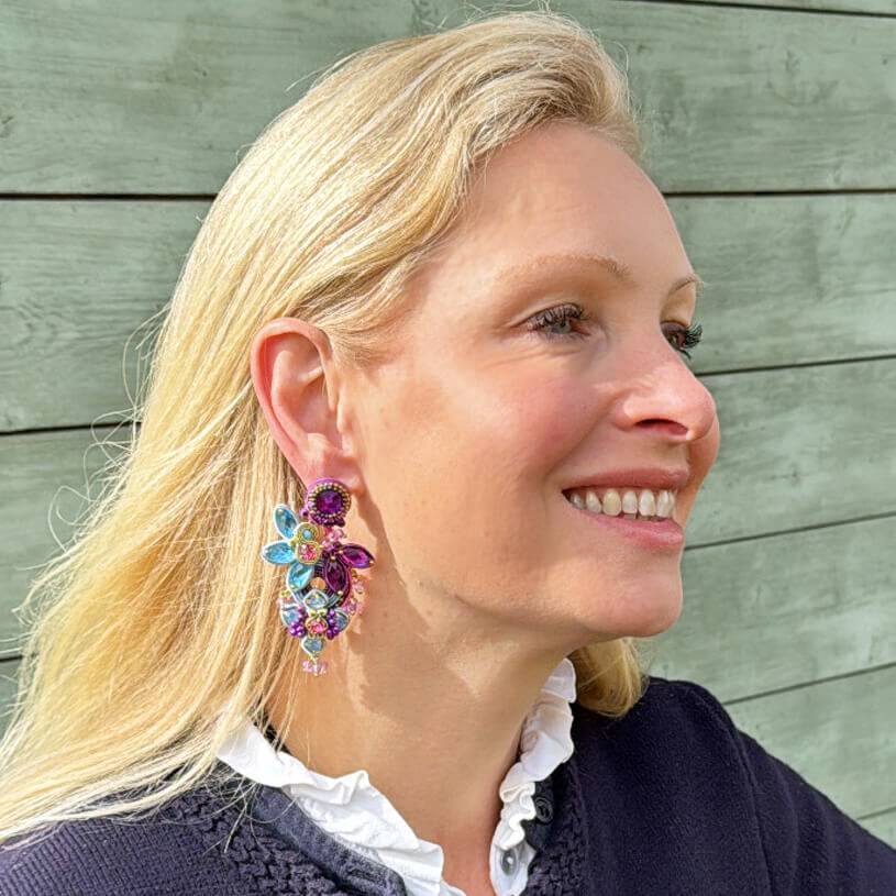 SchwesterSchwester Vorbestellbar - Große Soutache-Ohrringe in Magenta und Hellblau Black Friday