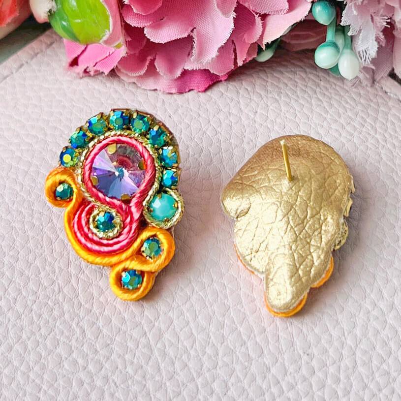 SchwesterSchwester Schöne Soutache-Ohrringe in Orange und Türkis Neueste Stile