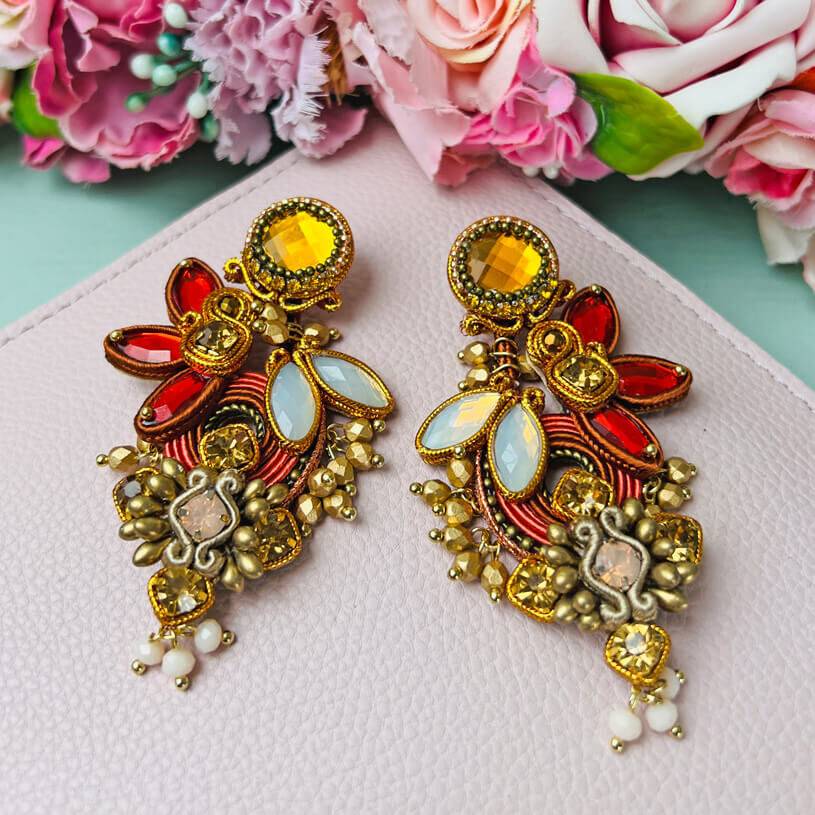 SchwesterSchwester Große Soutache-Ohrringe in Gold, Champagner und Braun Fabrikverkauf