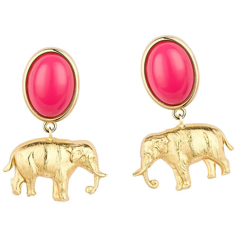 SchwesterSchwester Ohrstecker in Pink mit vergoldetem Elefant von AmuseToi Exklusive Angebote