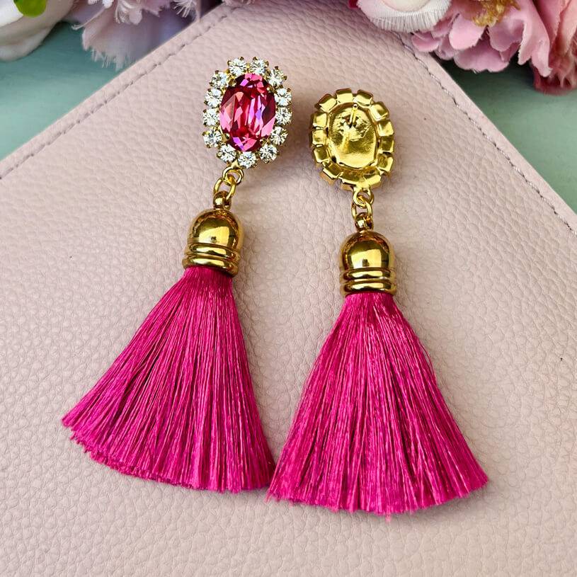 SchwesterSchwester Edel funkelnde Ohrstecker in Pink mit Quaste Große Rabatte