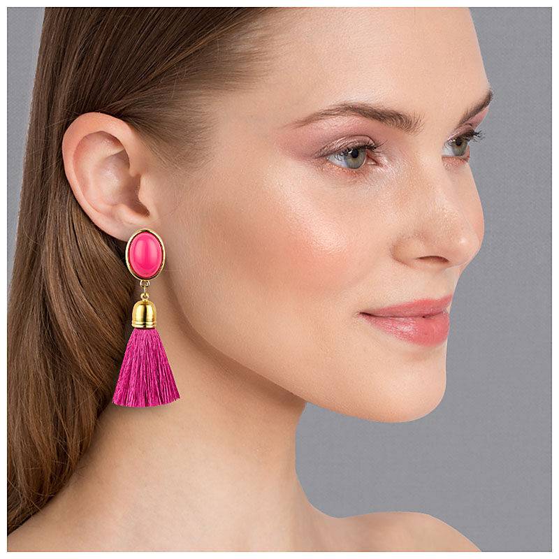 SchwesterSchwester Quasten Ohrringe als Ohrstecker in Pink mit pinkfarbener Quaste von AmuseToi Saisonale Angebote