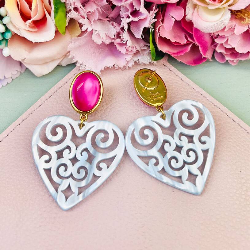 SchwesterSchwester Schöne Herz-Ohrringe mit pinken Ohrsteckern und Herz-Ornamenten in Hellblau Zeitbegrenzte Promotion