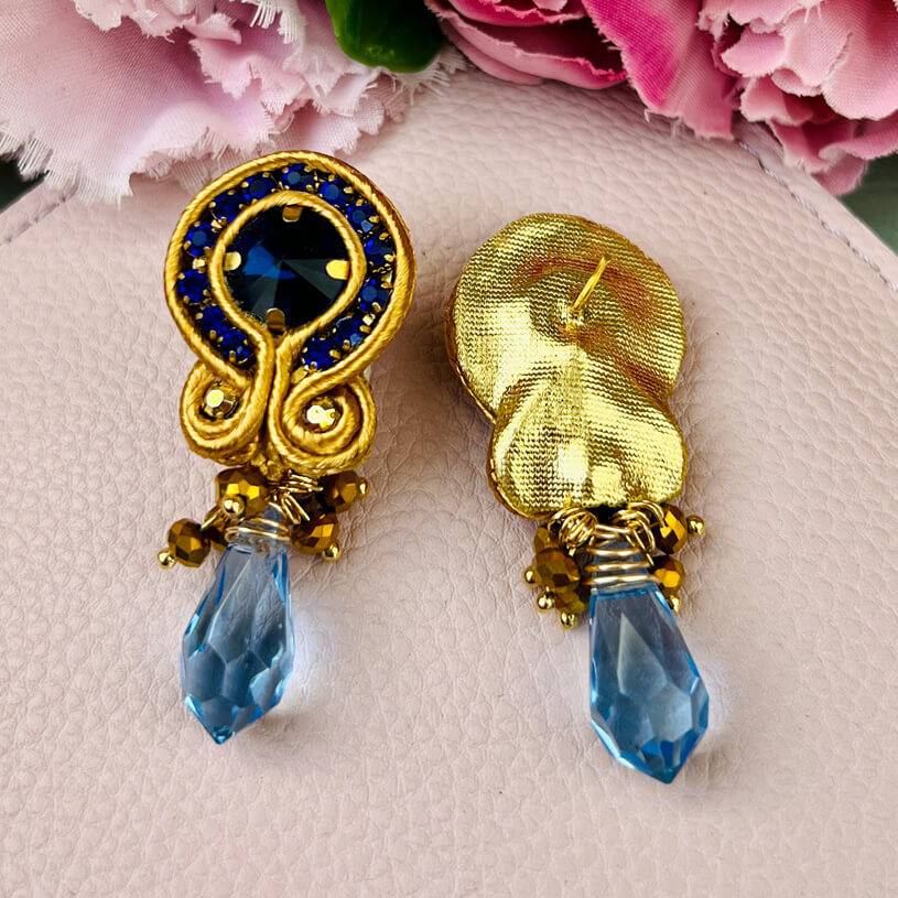 SchwesterSchwester Hübsche Soutache-Ohrstecker mit blauen Kristallen und Tropfen Vierteljährliche Förderung